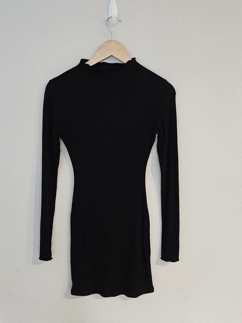 Naked Wardrobe Mock Neck Black Long Sleeve Ribbed Stretch Bodycon Dress - Picture 5 of 11